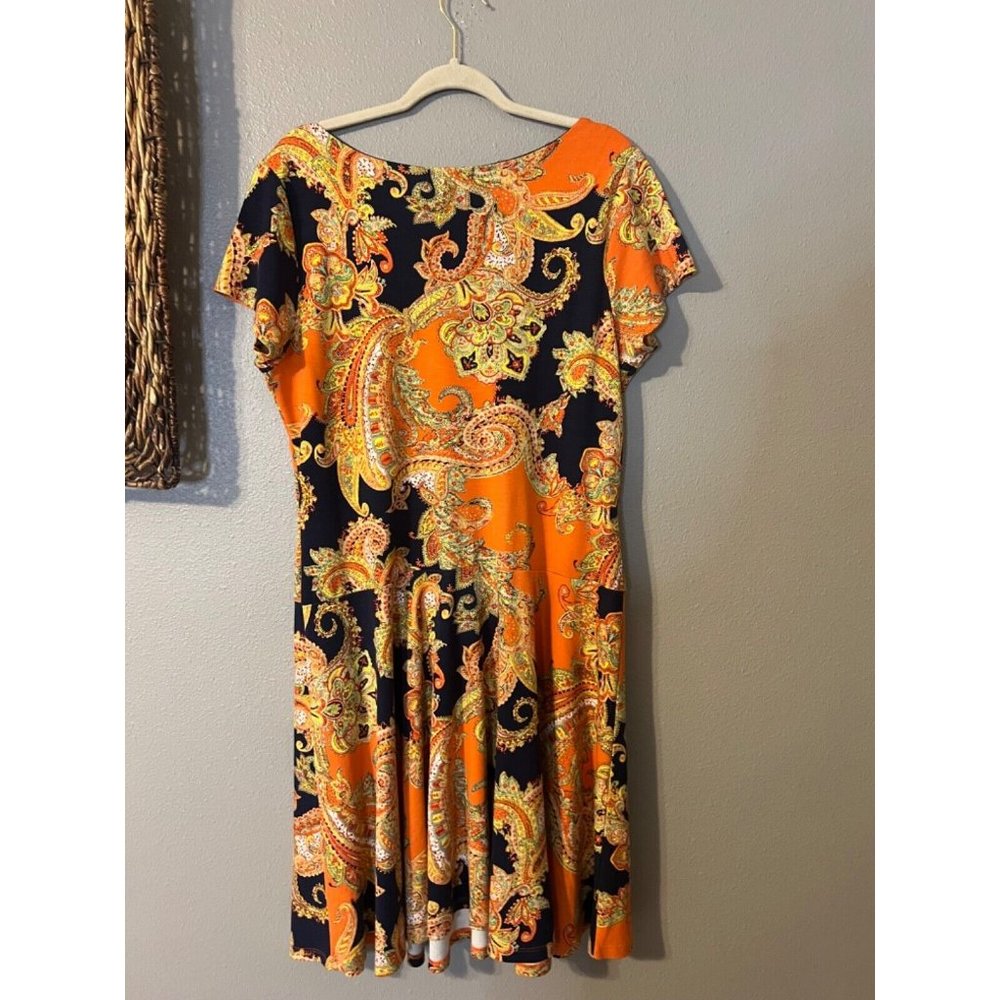 Ralph Lauren Midi Dress XL Extra Large A Line Paisley Short Sleeve Washable - Picture 11 of 11